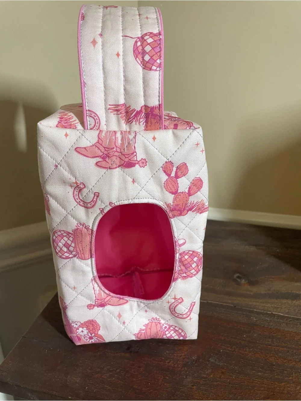 Pink Quilted Diaper/Wipe Pouch with Handle